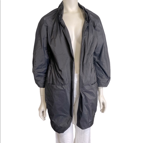 JARBO Charcoal Gray Black Pinstripes Open Lined All Weather Jacket - M